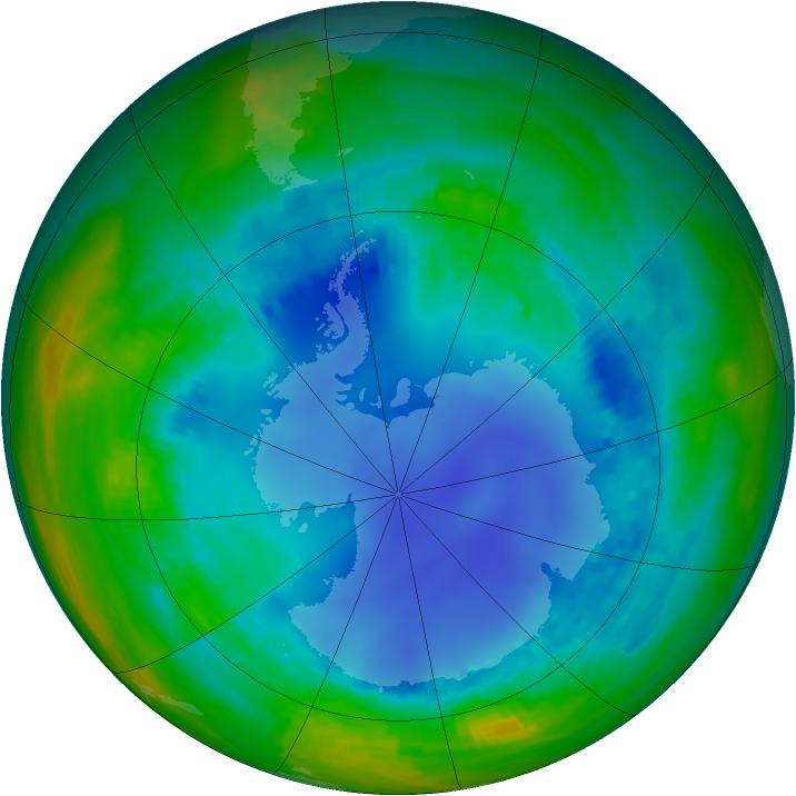Antarctic ozone map for 04 August 2003
